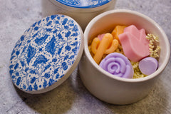 Soap Filled Blue Lace Ceramic Jar