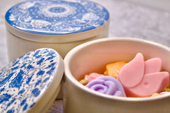 Soap Filled Blue Lace Ceramic Jar