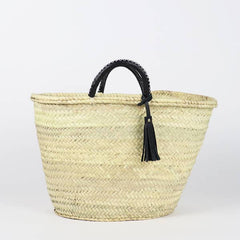Straw French Basket with Leather Tassel