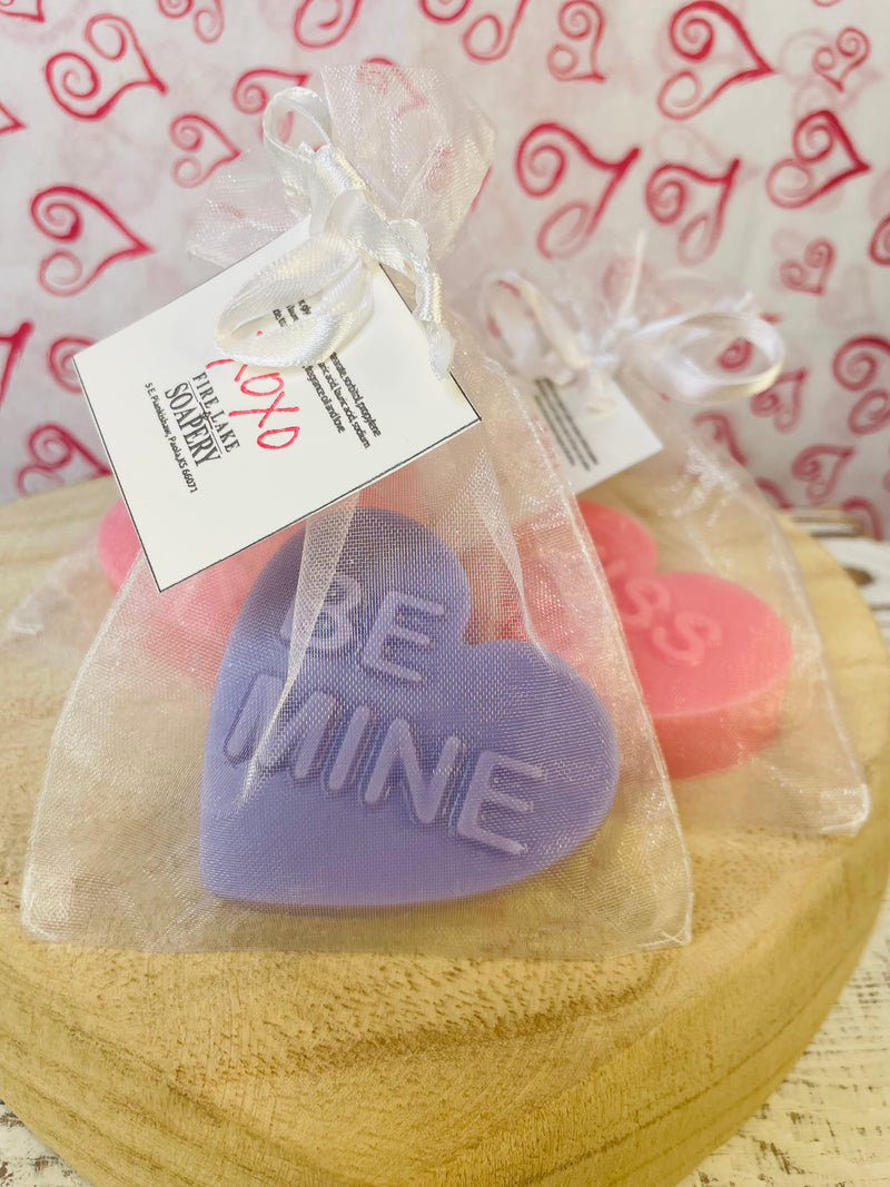 Valentine Conversation Heart Soaps (Singles, in organza bag)
