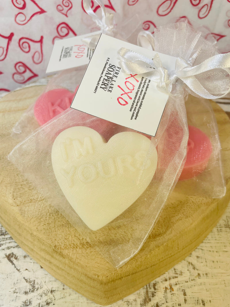 Valentine Conversation Heart Soaps (Singles, in organza bag)